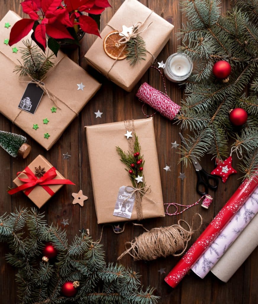 Christmas gifts being wrapped